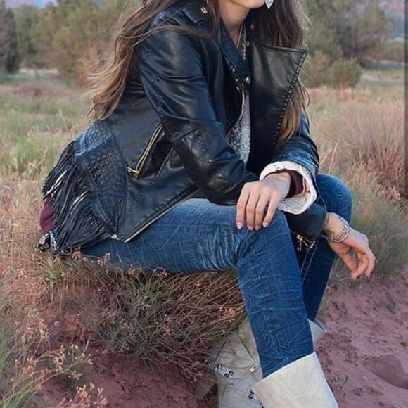 Steve madden faux leather motorcycle Fringe jacket - Picture 3 of 12